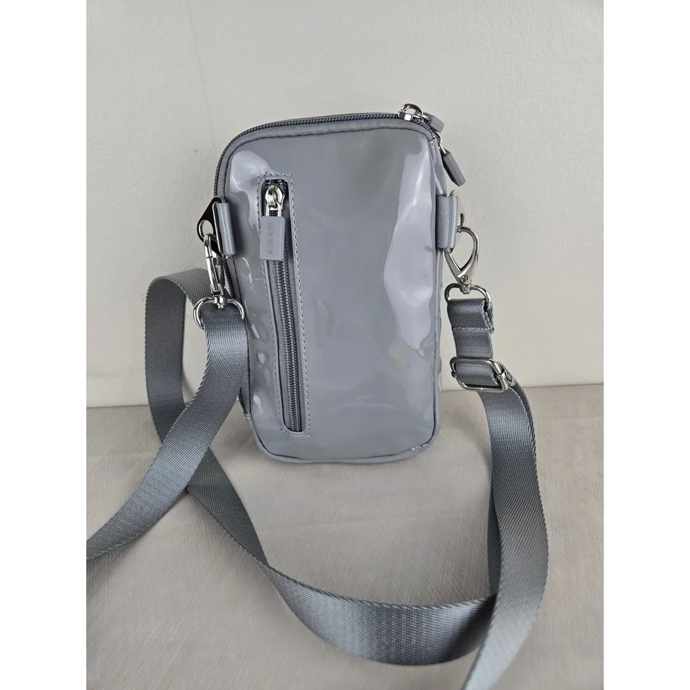 IHKWIP Grey Patent‎ Crossbody Phone Bag Small Messenger Travel Tech Organizer